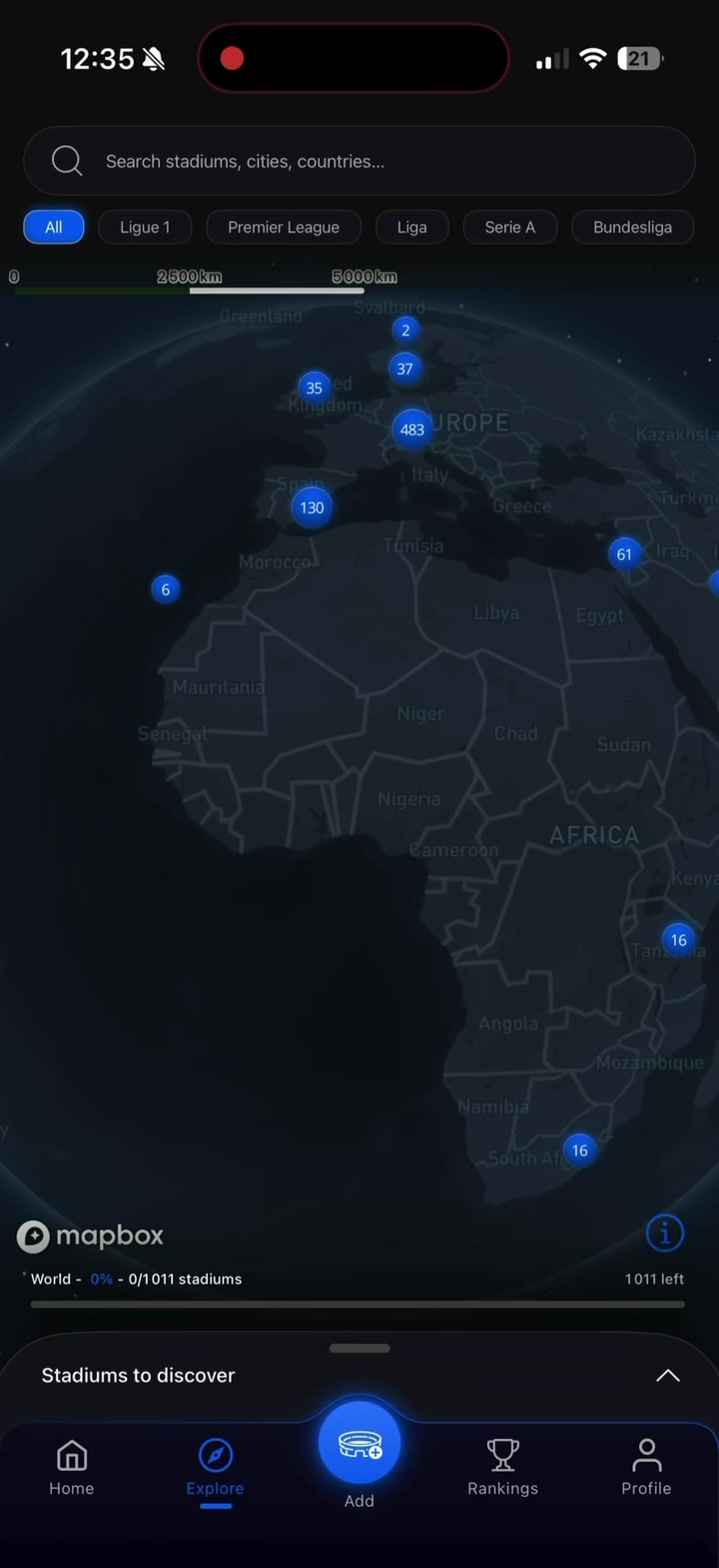 Écran Explorer : la carte des stades